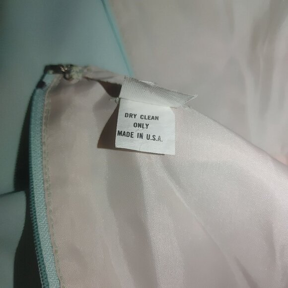 Vintage AEMW Light Blue Wrap Dress Floral Detail Long Sleeves Back Zipper USA - Picture 8 of 16